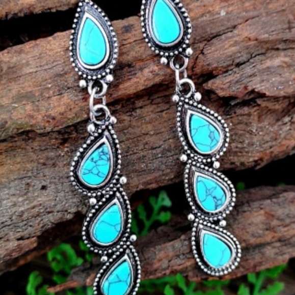 NWB! 925 Sterling Silver real turquoise earrings - Picture 5 of 8